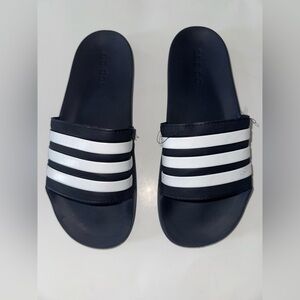Adidas Blue and White Striped Slides